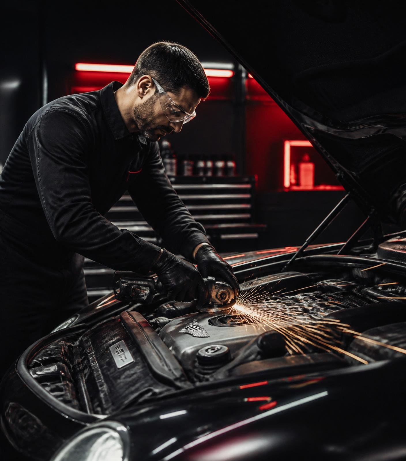 Certified technician working on a luxury engine bay